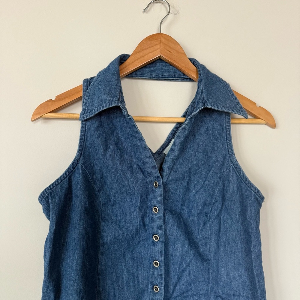 Faded Glory Denim Halter Top Women M Sleeveless Collared Y2k 2000s Bratz Western - Picture 7 of 13